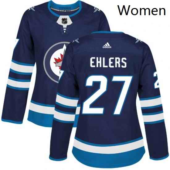 Womens Adidas Winnipeg Jets 27 Nikolaj Ehlers Authentic Navy Blue Home NHL Jersey